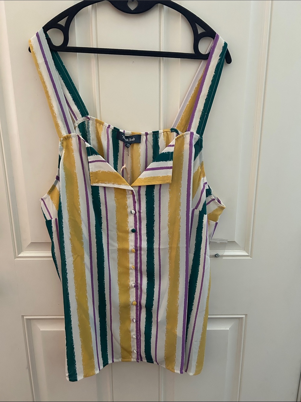 Modcloth Multicolor Striped Button Tank Top in White, Gold, Green, Purple